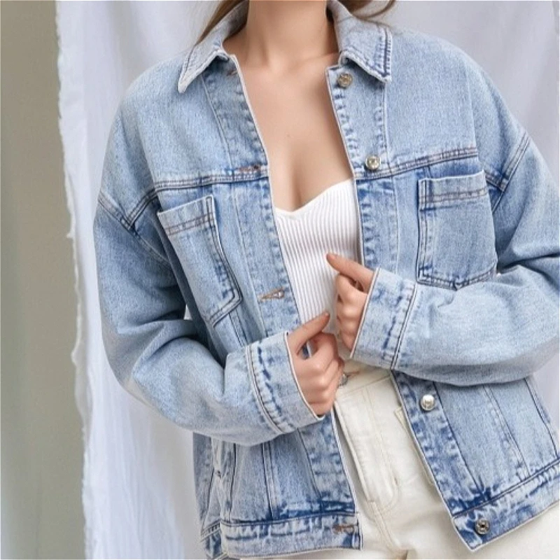 

Coat Women Denim Coats Turn Down Collar Jackets Vintage Y2k Streetwear Work Casual Loose Elegant Splice Jacket 2026 Spring