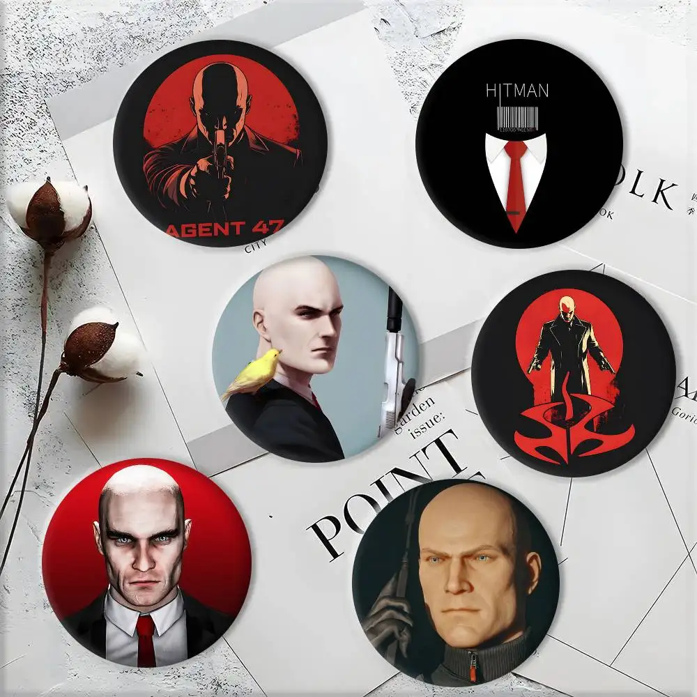 1pc A-Agent 47 Game Cartoon Style Badge Brooches On Backpack Decoration Round Enamel Pins For Accessorys
