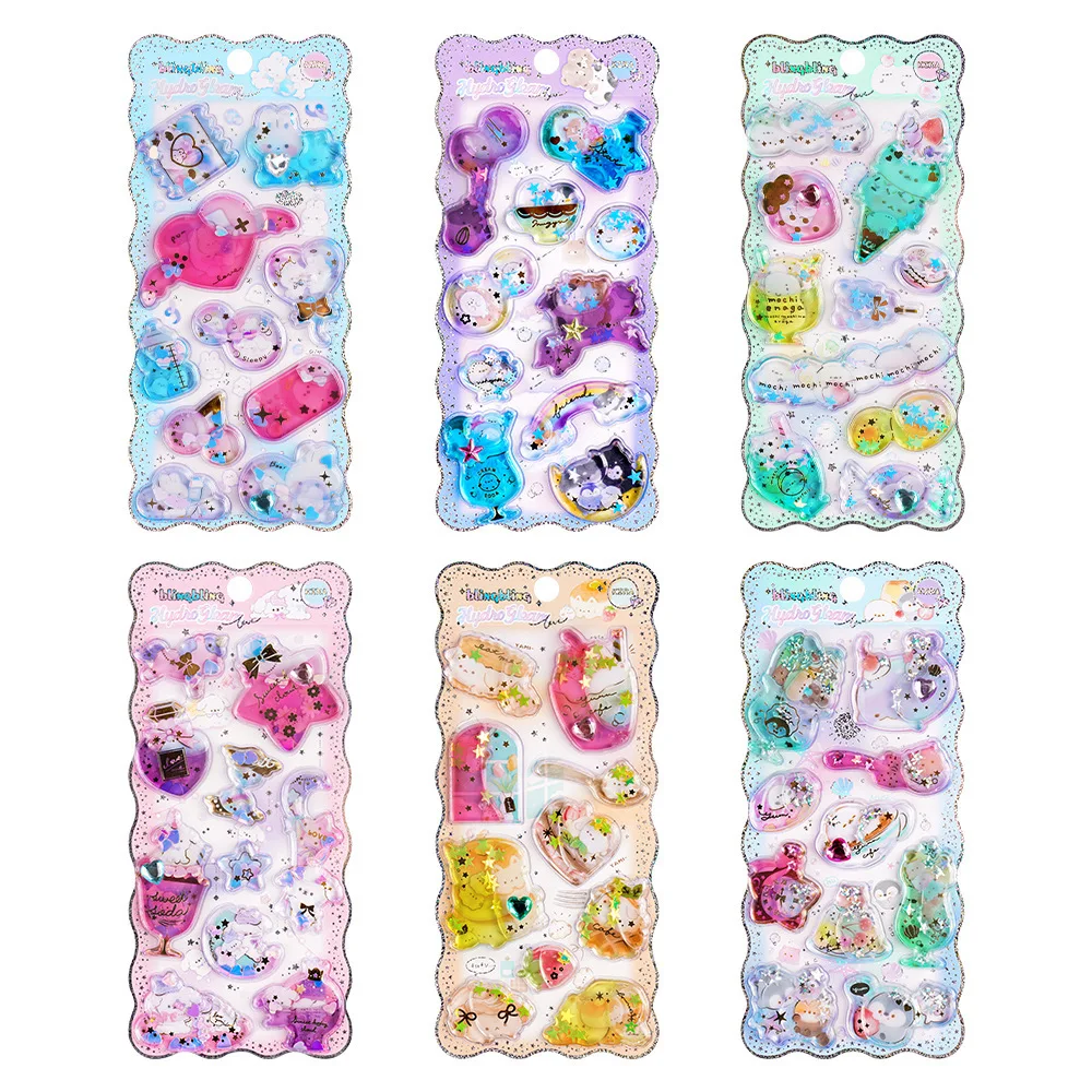 Cartoon Sticker 3d Three-dimensional Shaking Crystal Gemstone Cute Animal Sticker Random 1 PC