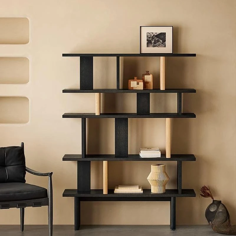 Retro wabi style, solid wood bookshelf, European floor display bookshelf, clothing store creative display