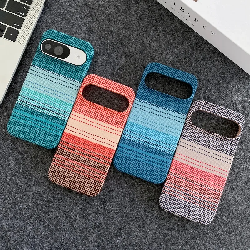 Vintage Lines Kohlefaser-Kevlar-Texturhüllen für Google Pixel 10, 9, 8, 7, Pro XL, stoßfest, integrierte magnetische Hartschutzhülle