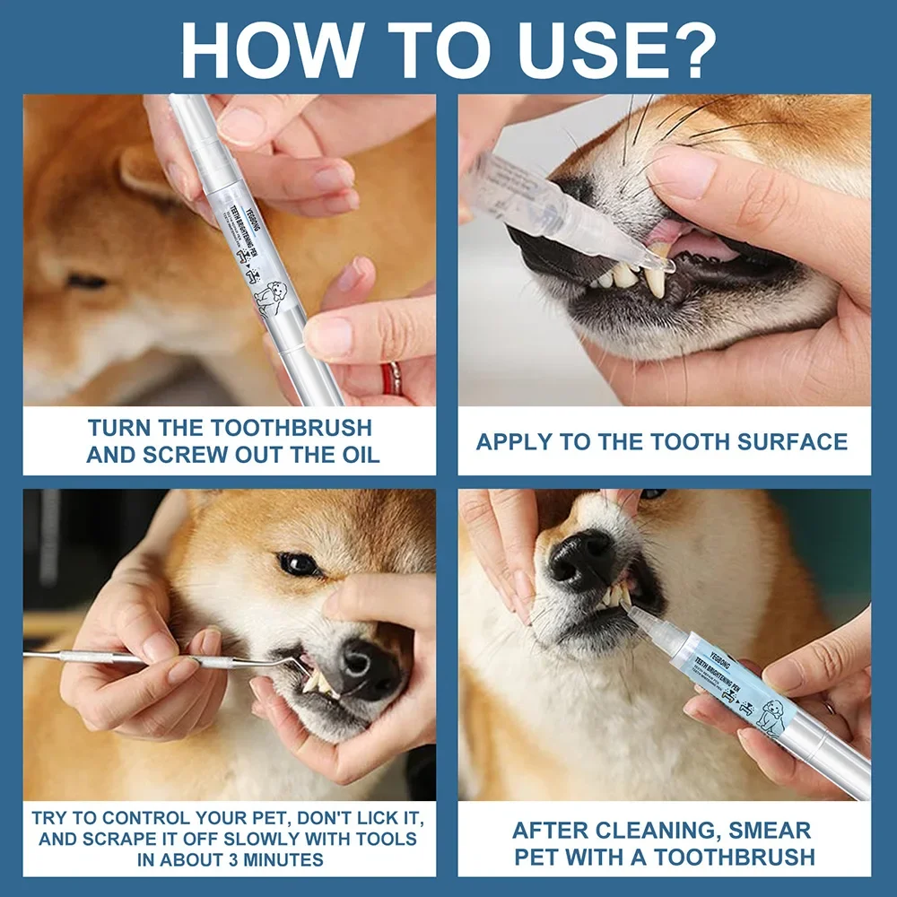 Herramientas de limpieza de dientes para mascotas, Kit de limpieza de cepillo de dientes, removedor de sarro, raspador de sarro, bolígrafo de