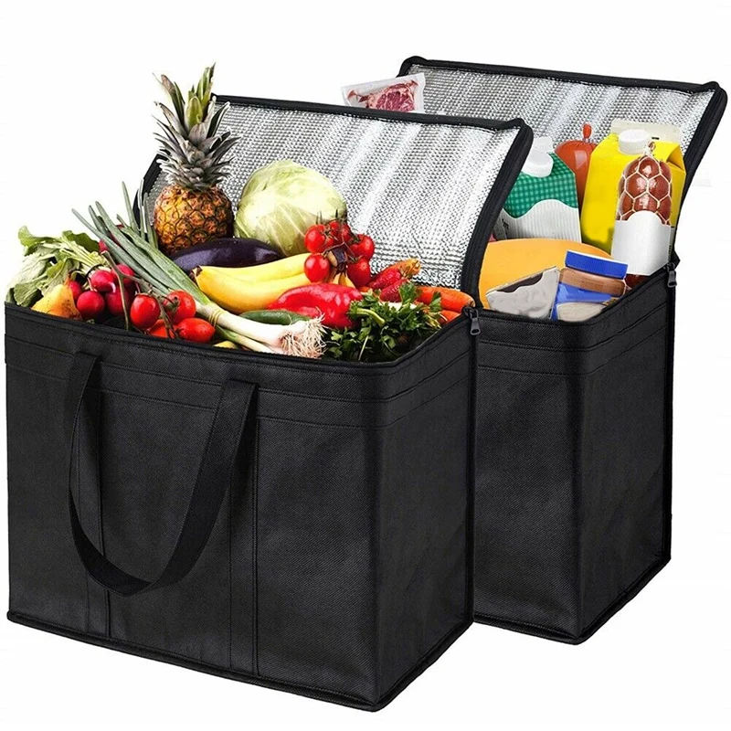 3Pack Insulated Reusable Grocery Bag Food Delivery Bag With Dual Zipper