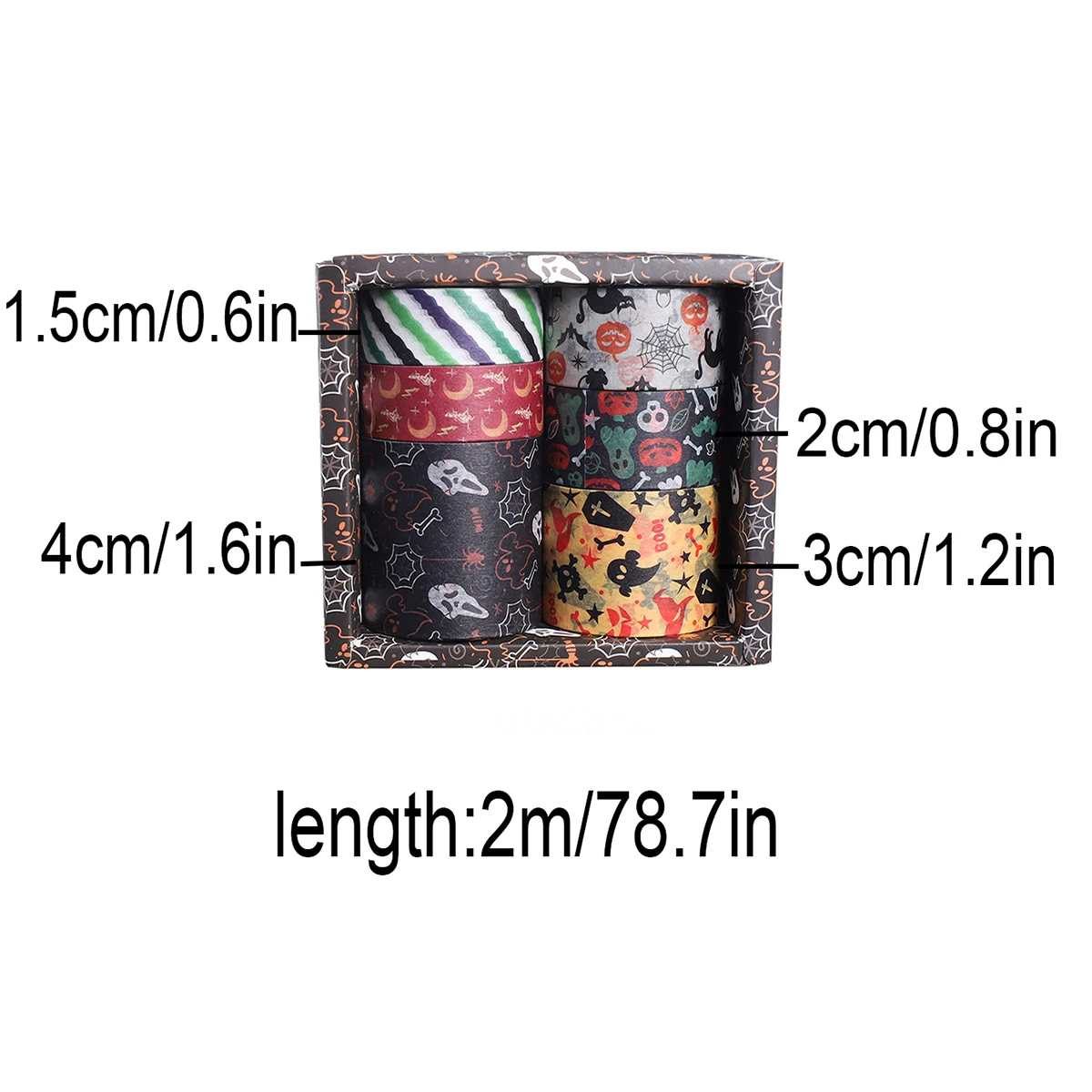 ハロウィン和紙テープ 6 ロールセット - DIY クラフト、スクラップブッキング、ジャーナル、ギフト包装用の不気味なプリント、簡単に引き裂ける紙テープ