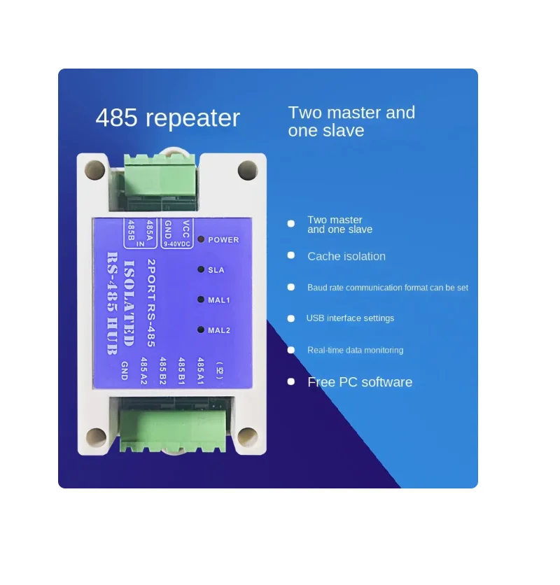 Industrial Grade Two Master One Slave Hub RS485 Repeater Buffer Photoelectric Isolation Modbus