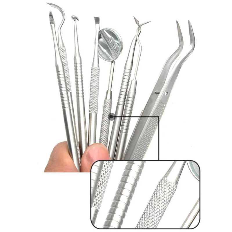 Stainless Steel Dentist Clean Tools Dental Mirror Double Probe Sickle Hoe Tooth Cleaner Dental Tool Products Oral Care Kit