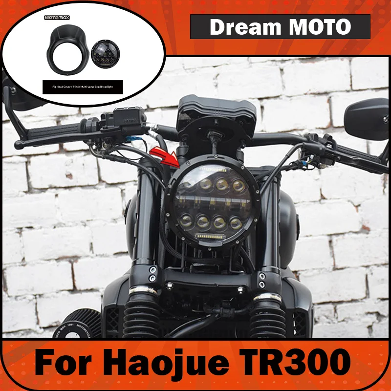 【Premium】For Haojue TR300 modification parts: Vintage pig-head-shaped LED round headlight assembly, motorcycle front windscreen
