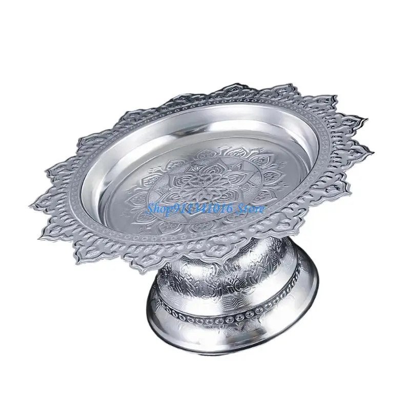  Elegant Fruit Display Plate Alloy Construction Ornamental Pattern Tall for Decoration Religious Use Celebratory instances