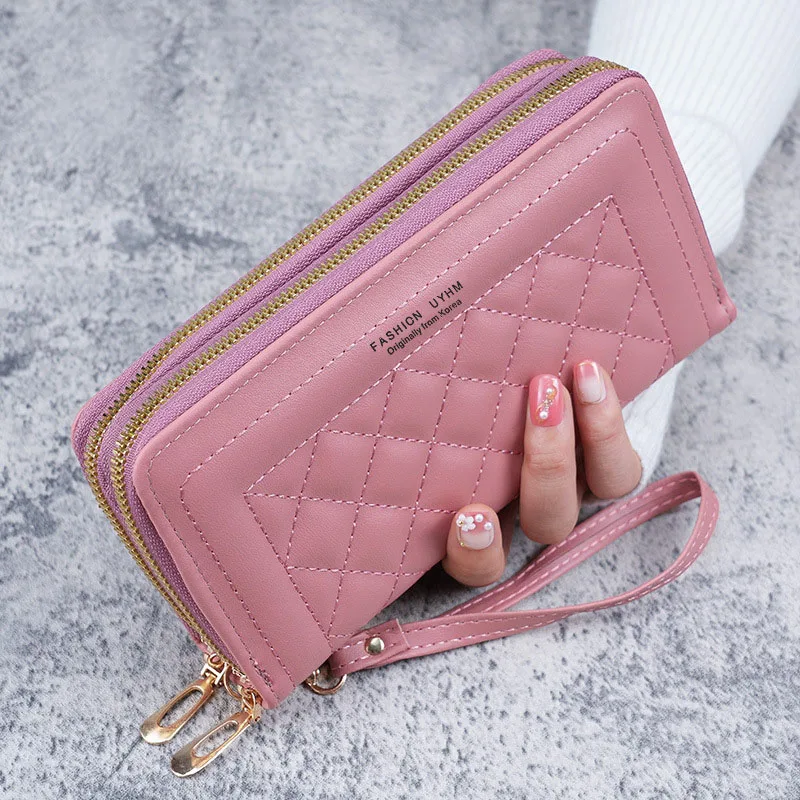 Cartera larga para mujer, monederos para mujer, monedero de lujo, tarjetero, billeteras con doble cremallera, bolso de mano de cuero Pu, bolso de lujo para dinero y teléfono