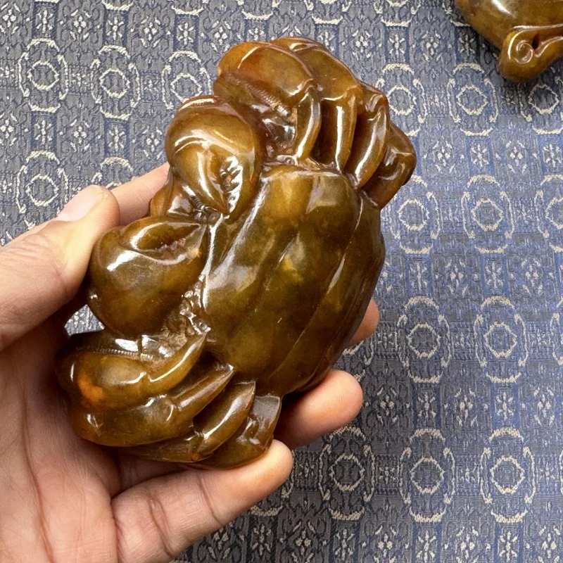 

Old Xiuyu Jade Carved Crab Statue Hand-Carved Jade Handle Piece Chinese Collectible Auspicious Ornament Nice Art Work