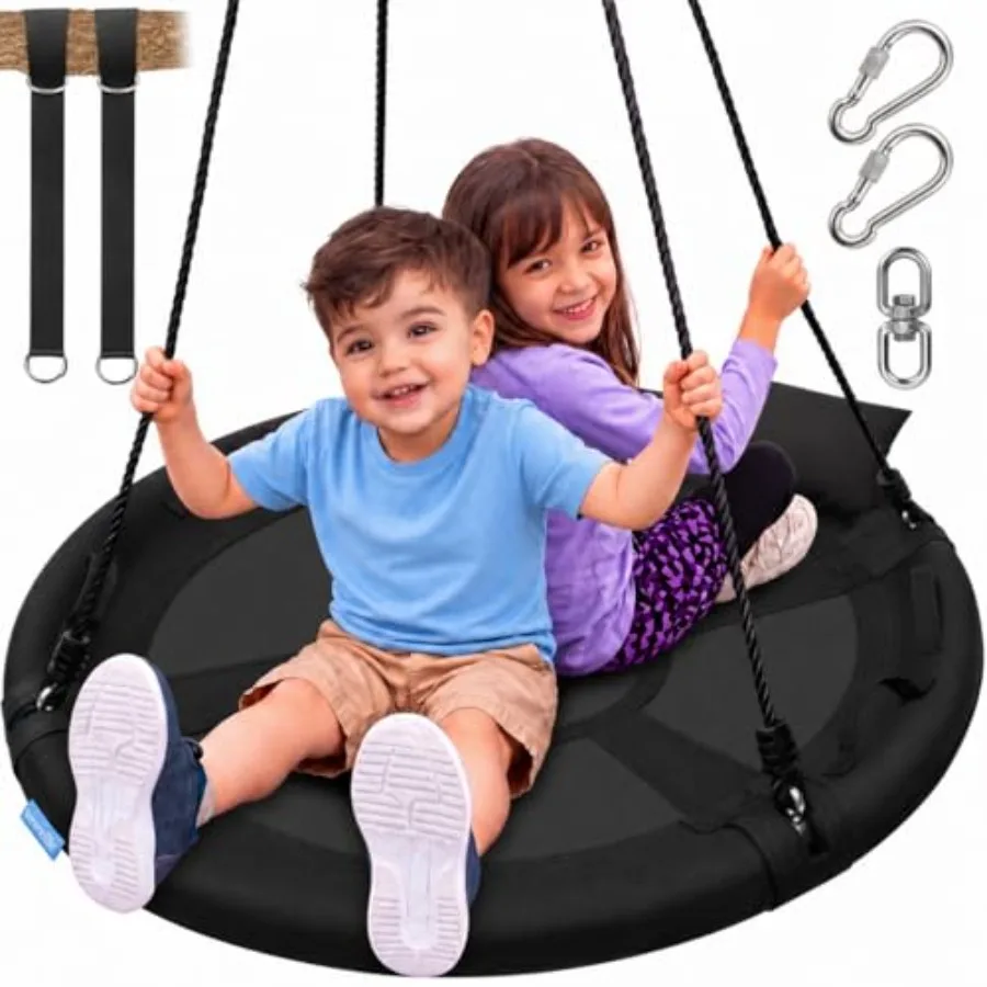 

40 Saucer Swing - Outdoor Swing Set with Universal Hanging Kit, Swinging Seat Spinner with Pillow Carry Bag, Weatherproof, Wate
