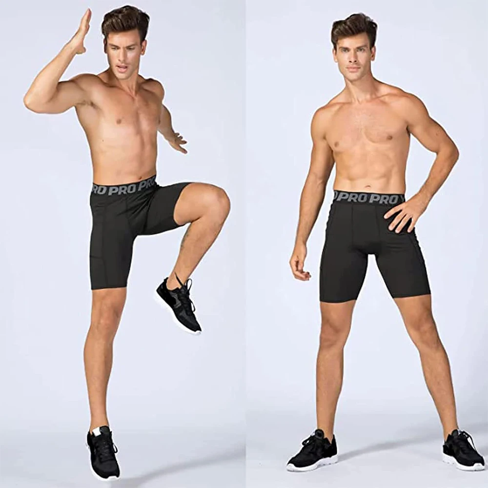 Pantalones cortos de gimnasio para hombre, mallas de compresión de entrenamiento con bolsillos, bóxer de poliéster, mallas atléticas para correr y