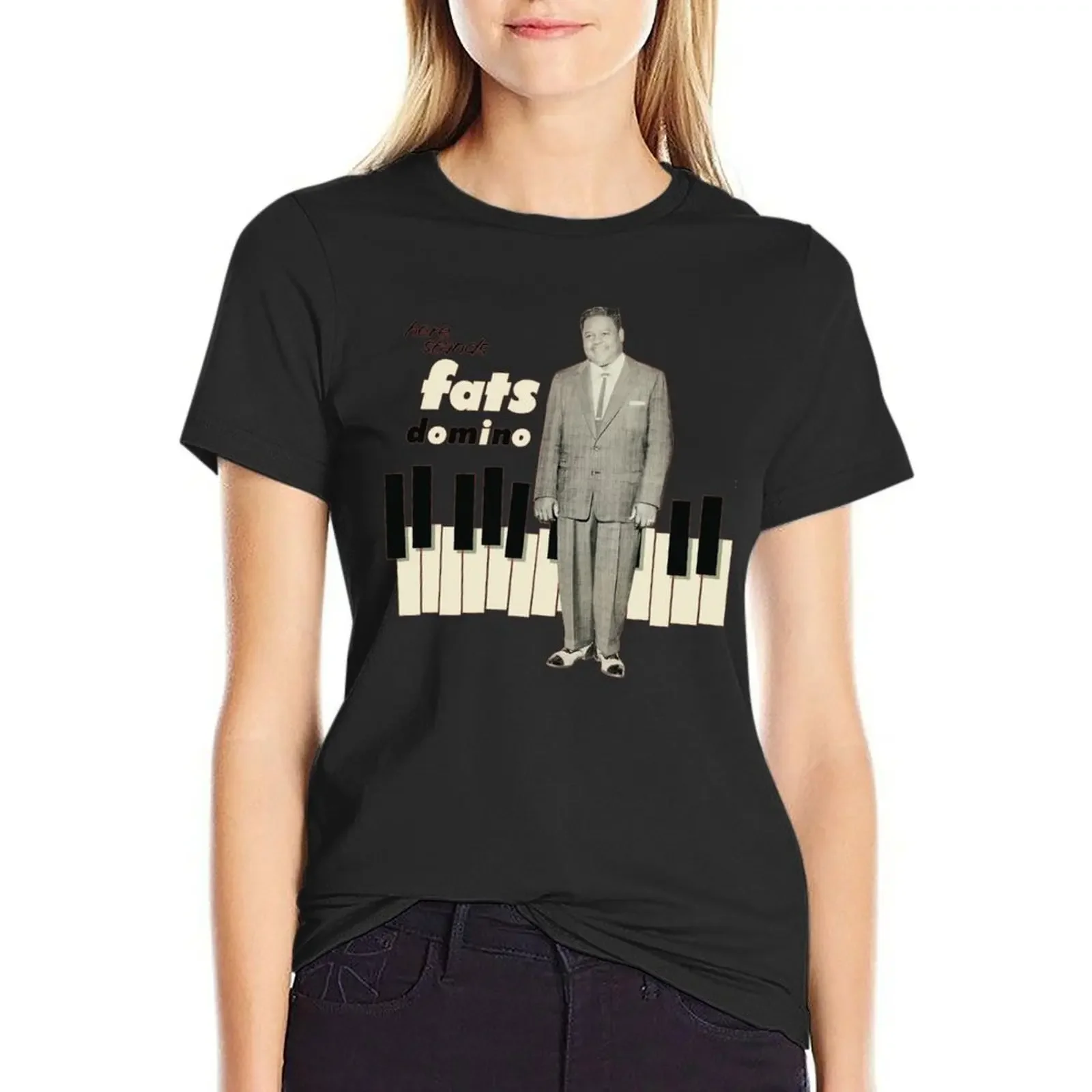 

Here Stands fats Domino T-Shirt cute clothes summer top Female clothing aesthetic clothes tshirts woman