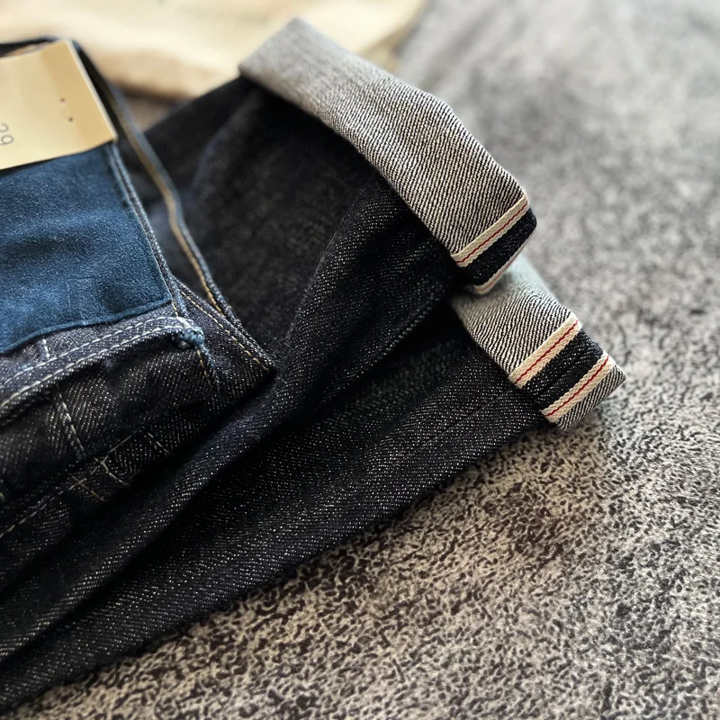 جينز Selvedge النيلي ثقيل الوزن للرجال مغسول مسبقًا متوسط الارتفاع مستقيم الساق سليم صالح الراقية الأمريكية الرجعية سراويل تقليدية #3
