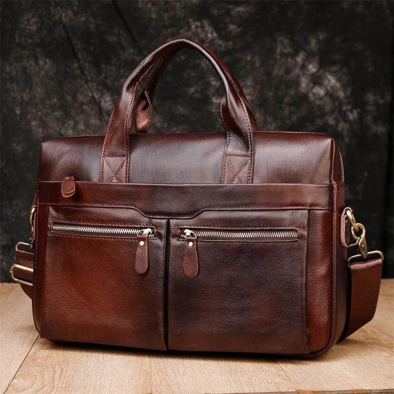 ธุรกิจหนังวัวแท้กระเป๋าเอกสารขนาดใหญ่ความจุ Man กระเป๋าแล็ปท็อปหนังแท้ Multifunctional ชาย Tote หรือกระเป๋าสะพาย
