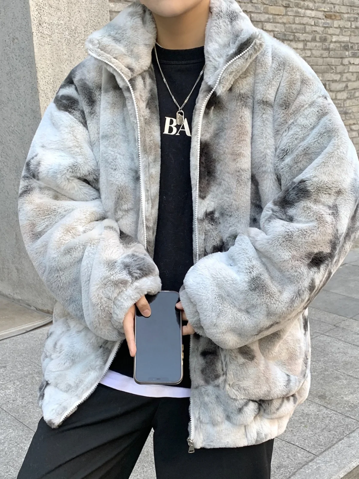 

Модная куртка из окрашенного меха ягненка для мужчин, зимняя повседневная свободная куртка для подростков, хлопковое пальто большого размера на молнии, гарантированное тепло