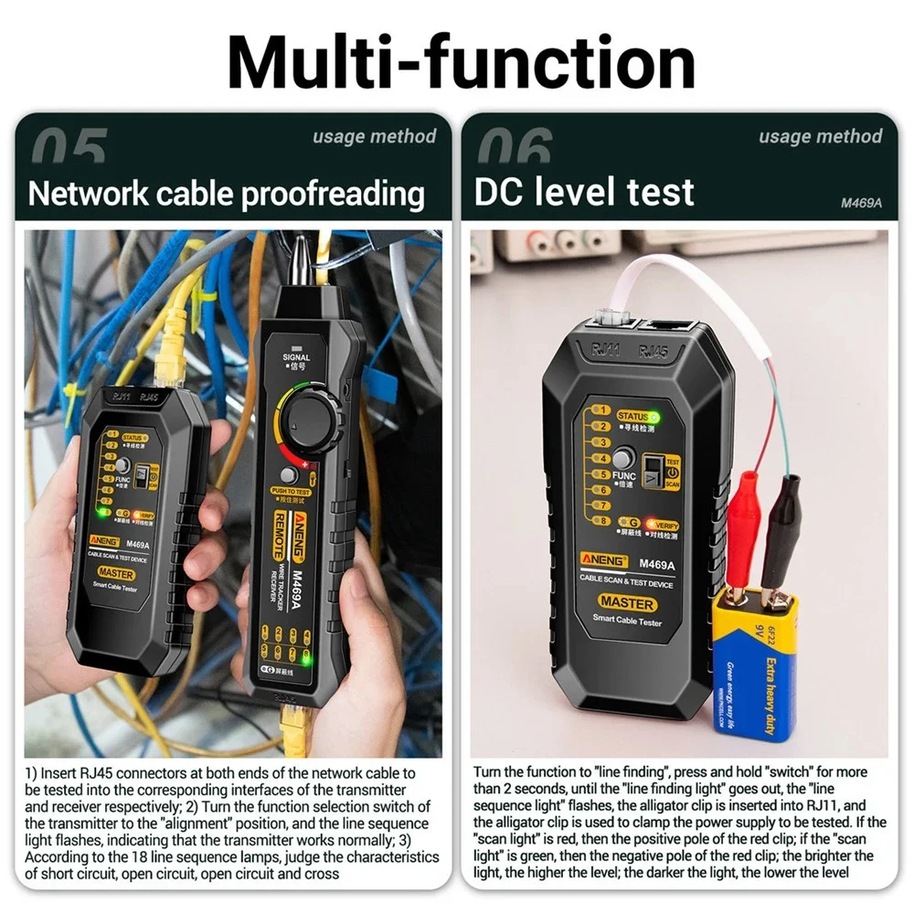 Détecteur de câble réseau M469A RJ45 RJ11, testeur de câble LAN, Instrument de test Anti-interférence, outils de test de réparation réseau