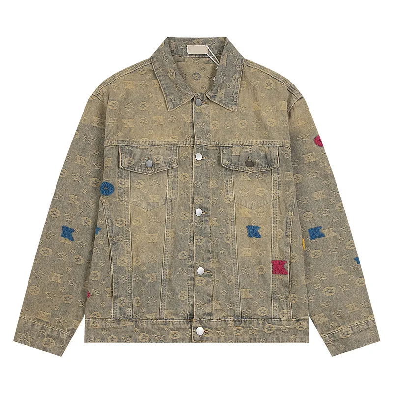 2024 New American Street Yellow Mud Washed Vintage Cowboy Clothes for Men and Women, Loose Trendy Brand Jackets and Outcoats