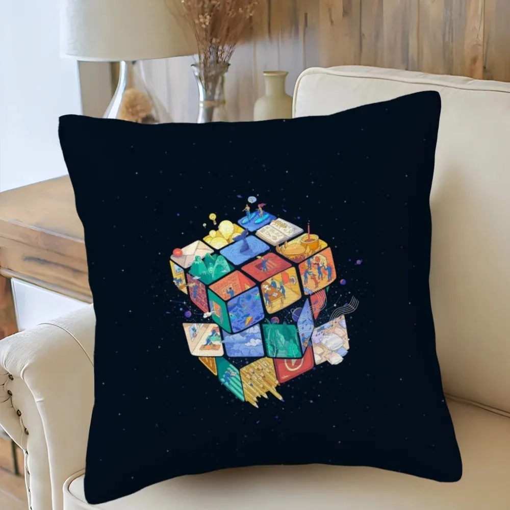 Car Living Room Sofa Cushion Cover Rubik's Cube Cartoon Pattern Cushion Cover Luxury Home Decoration Pillow Cover