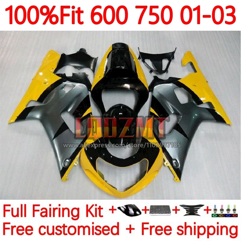 Injection Body For SUZUKI GSXR-600 GSXR 750 600 GSXR-750 GSXR600 2001 2002 2003 K1 Yellow grey GSXR750 01 02 03 Fairing 94No.13