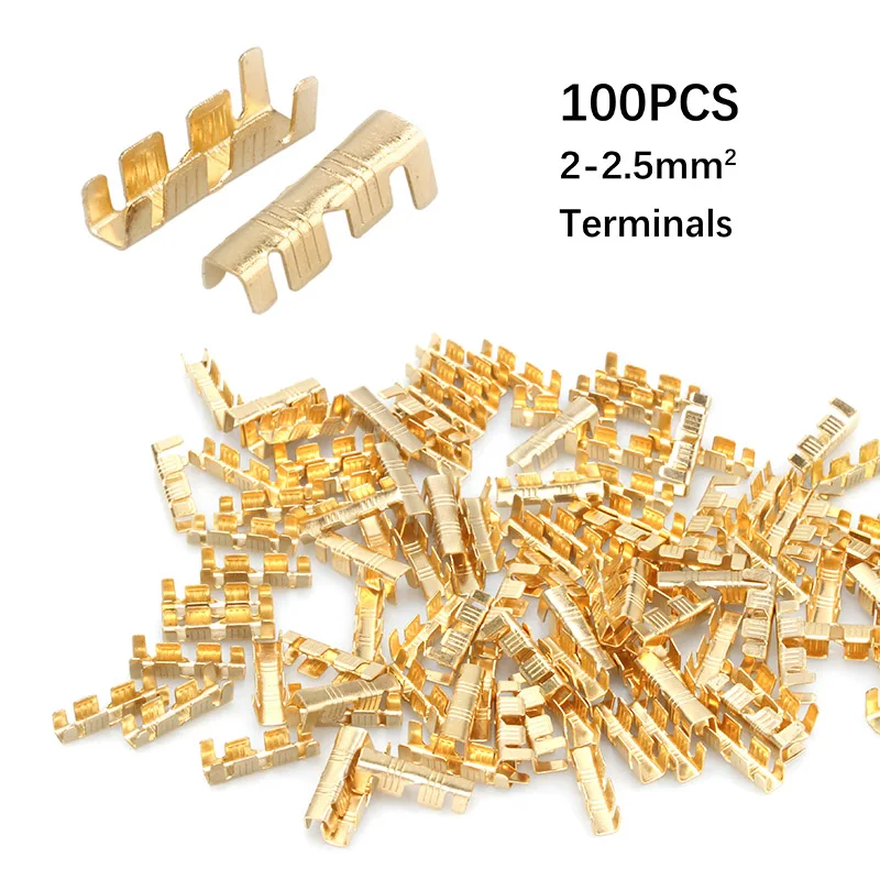 100pcs 0.5-1.5mm2 / 2-2.5mm2 U-shaped Terminal Tab Cold Inserts Connectors Cold Terminal Small Teeth Fascia Terminal DJ453C