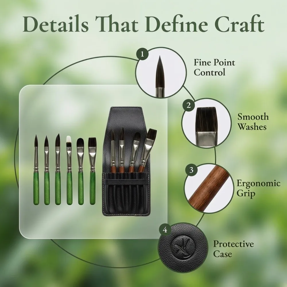 6Pcs/set Short Handle Travel Watercolor Brushes Nylon Hair Wooden Handle Paint Brush Set Portable Professional Artist Brush Set