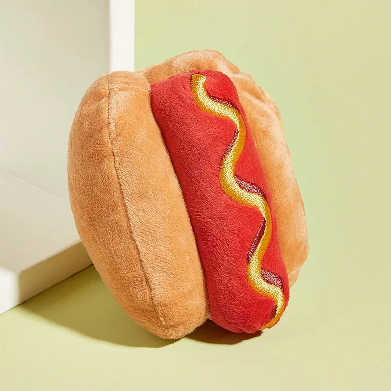 1pc Hot Dog Design Haustier Schleifen Zähne Quietschendes Plüschtier, Langlebiges Kauspielzeug Für Hund Interaktive Versorgung – Detail 2