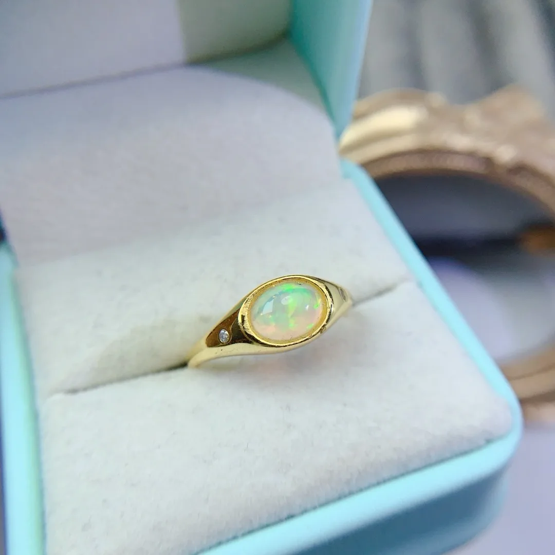 

Изысканное серебряное кольцо с натуральным опалом S925, светлое роскошное ювелирное изделие изысканного дизайна, идеальный праздничный подарок для элегантного романтического образа