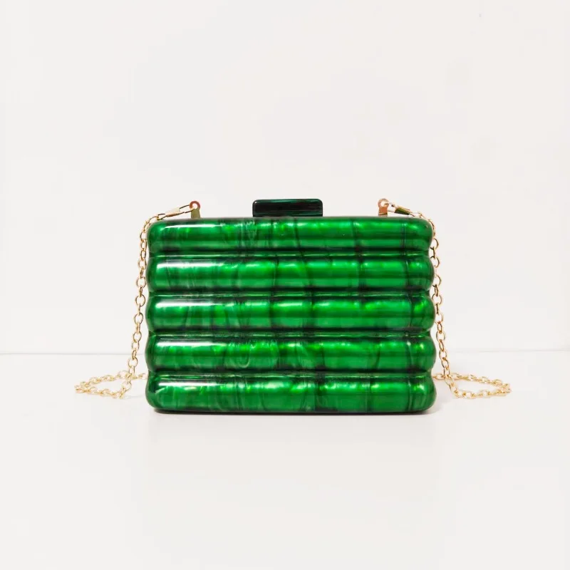 

Solid color pearlescent horizontal striped small square bag women's banquet party acrylic dinner bag chain clutch bag