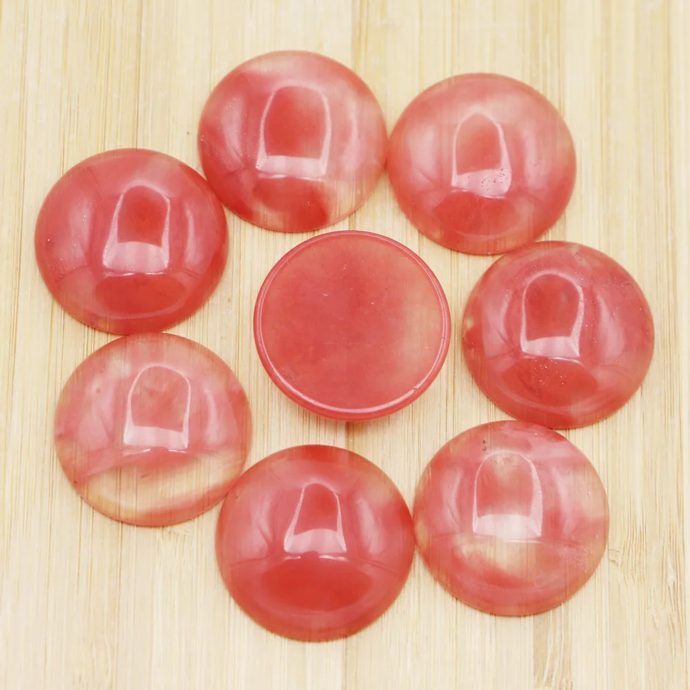 30MM Fashion Natural Watermelon Red Round Cab Cabochon Beads Ornament Charm DIY Good Quality Jewelry Accessories Wholesale 10Pcs