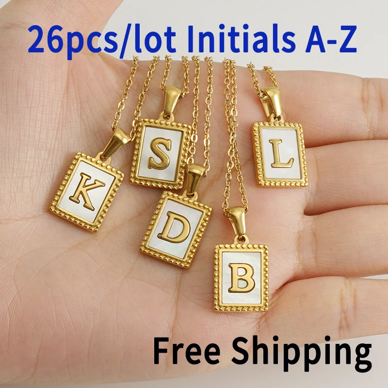 Bulk Sale A Z Necklace Letters Stainless Steel 26 Pcs Lot Square Pendant Women Alphabet Initial Choker 18k Gold Plated Jewelry