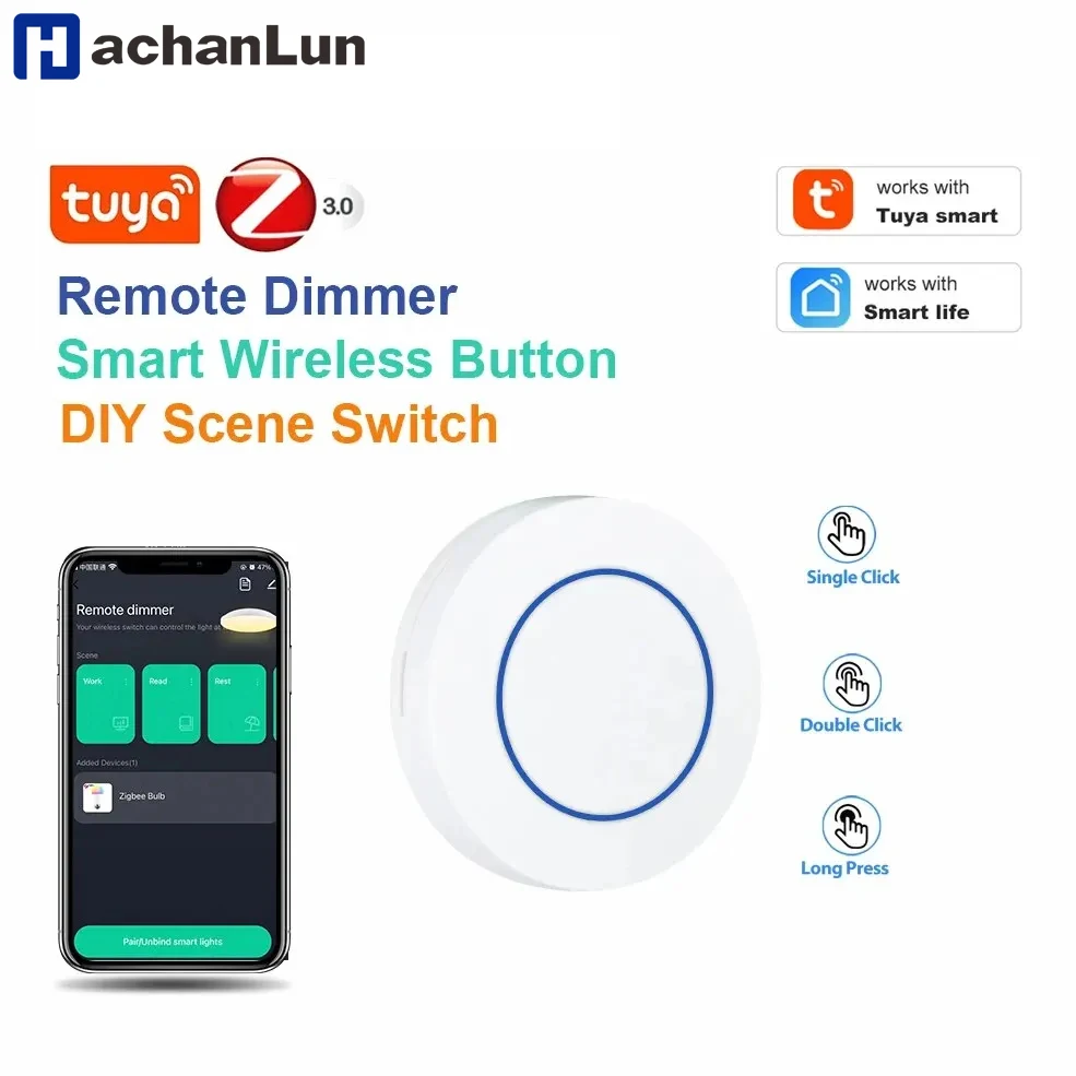 

Умная кнопка Tuya Zigbee, переключатель сцен, пульт дистанционного управления Smart Life, беспроводной контроллер с одной кнопкой, автоматизация умного дома, переключатель сцены, диммер