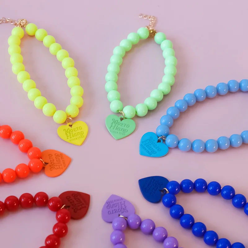 Pet Colorful Love Collar Dog Pearl Necklace Rainbow Multi Color Dog Necklace Puppy Accessories Dog Accessories for Small Dogs