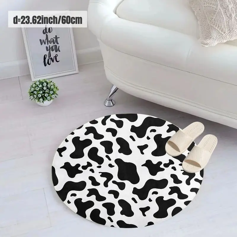 Cow Spot Pattern Round Rug Flannel Mat Door Mat Modern Minimalist Home Decoration