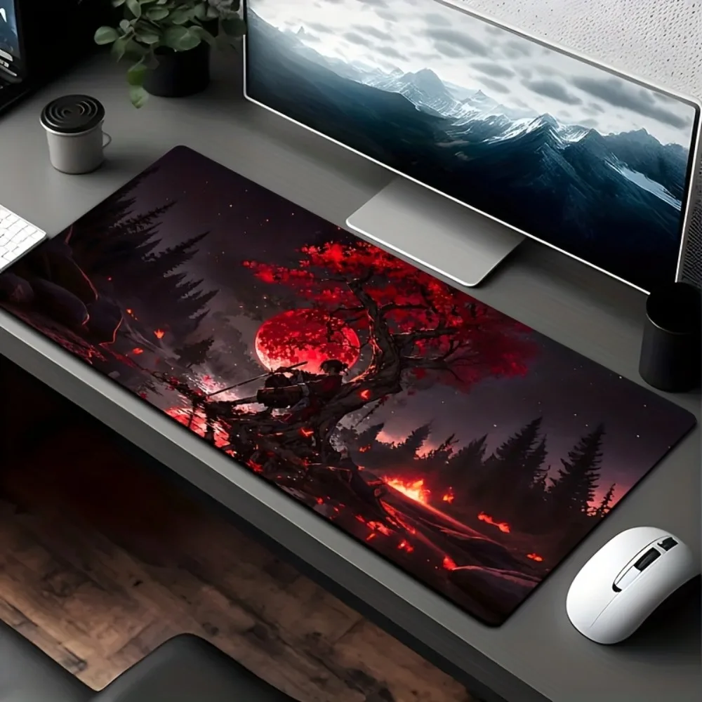 Dream Adventure Game Mat - Non-slip Mouse Pad, featuring bright red moon and maple tree design, with durable and smooth surface