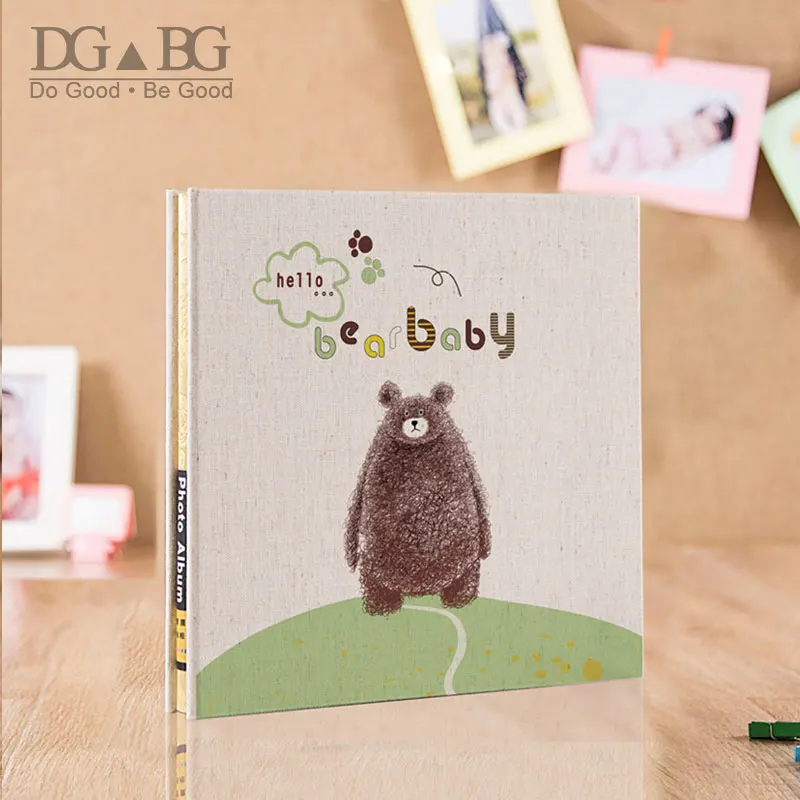 

Fabric Frame Cover Photo Album 40 Page Linen Hardcover Magnetic Scrapbook Burlap Cover for DIY Anniversary Bear Baby Memory Book