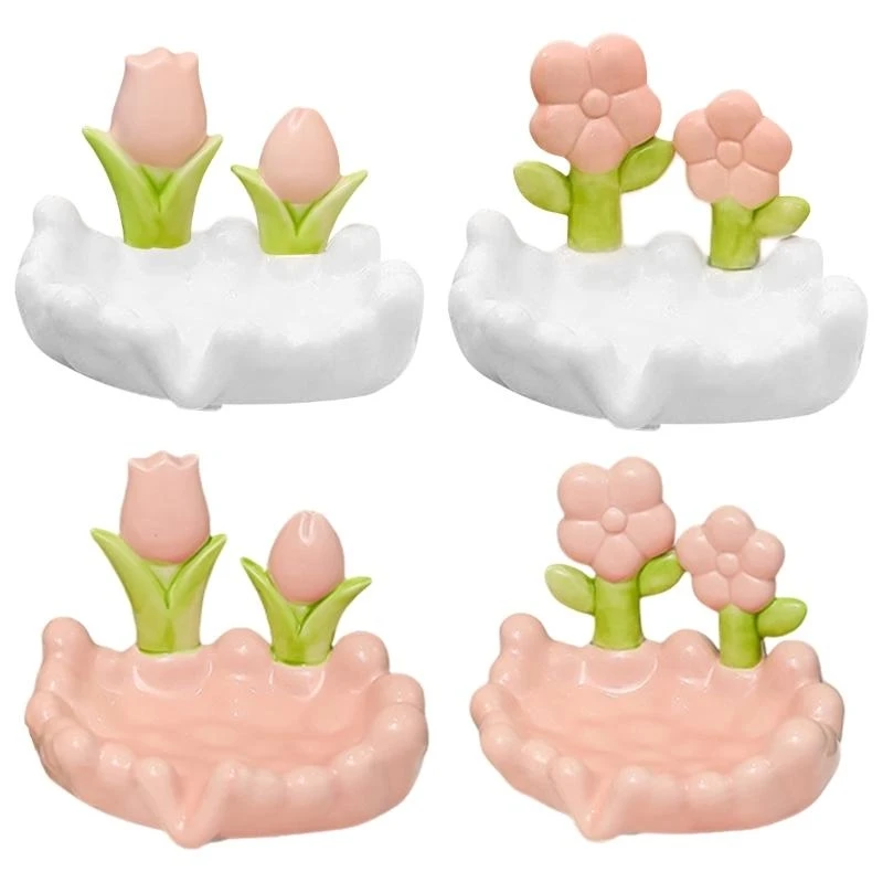 62KD Graceful Ceramic Soap Rest, Decorative Ceramic Soap Dish Lovely Flower Soap Holder for Washroom Bathroom Soap Case