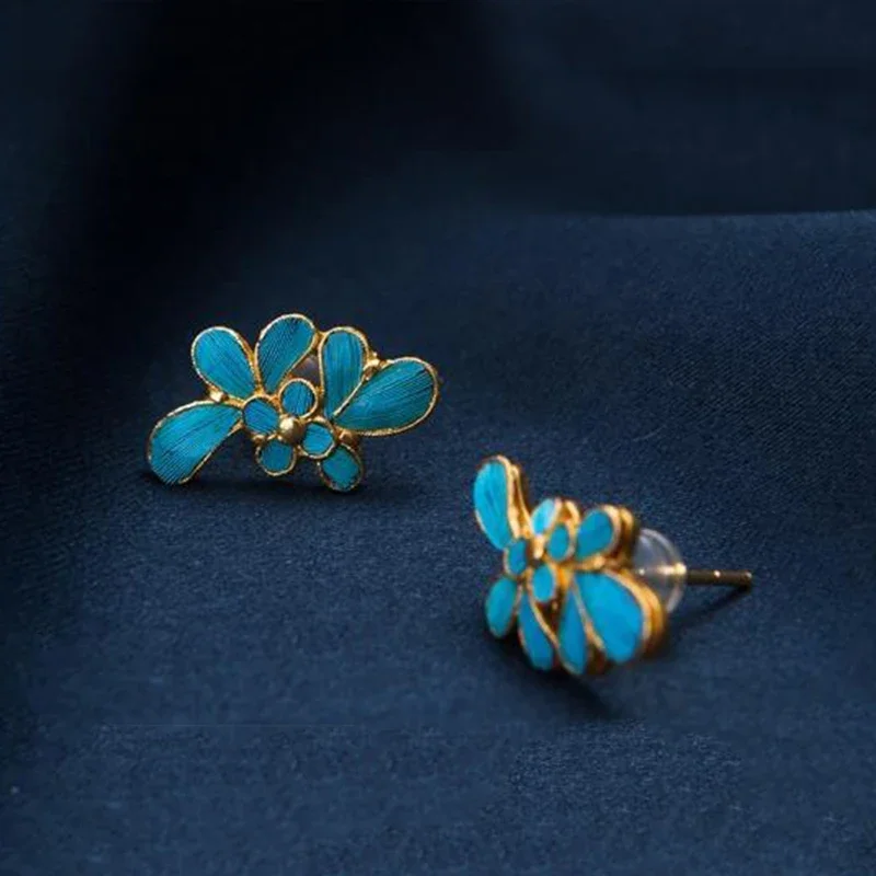 التصميم الأصلي للأقراط النباتية على طراز القصر الكلاسيكي الصيني، مجوهرات نسائية فريدة من نوعها من الغراء المينا والخزف #3