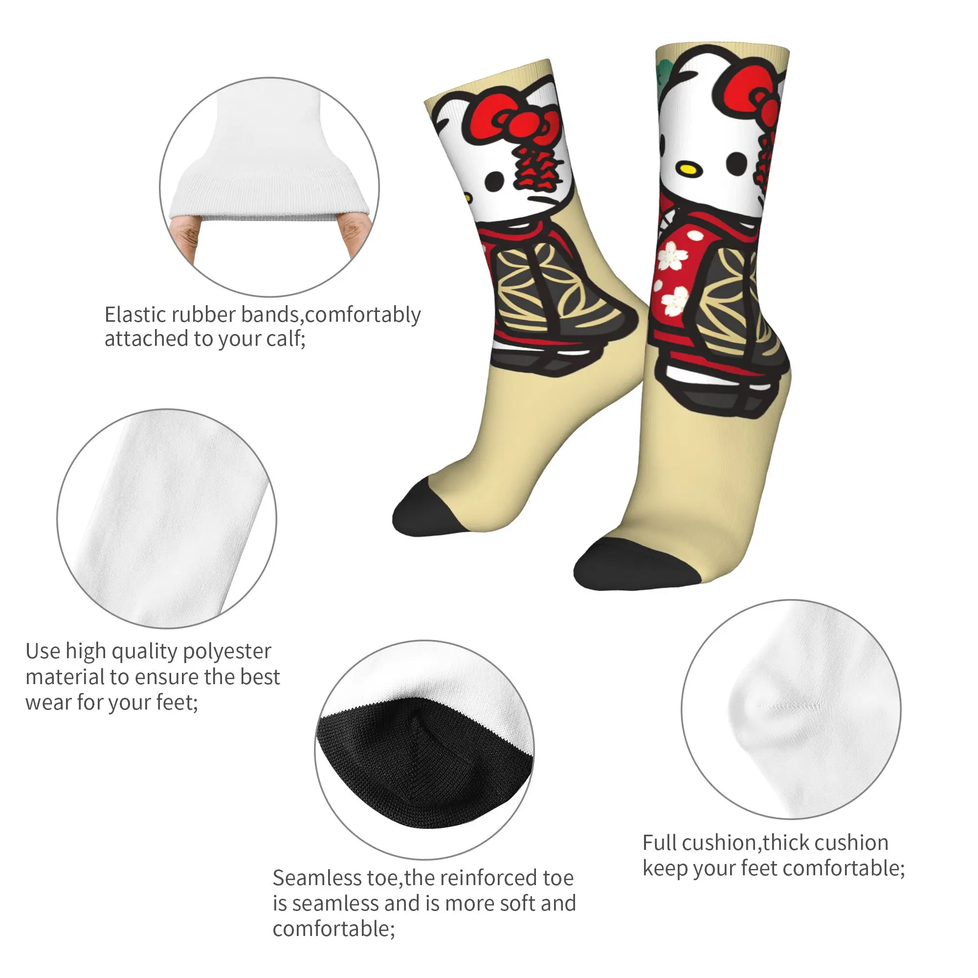 Skarpetki Hello Kitty Maiko Jesienne Podkolanówki Śmieszne Skarpetki dla Par Oddychające Skarpetki z Motywem Skateboardu Antypoślizgowe