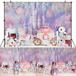 Unicorn Castle Cake Smash Backdrops Kids Baby Cake Smash Birthday Props Child Girl Photocall Decors Background