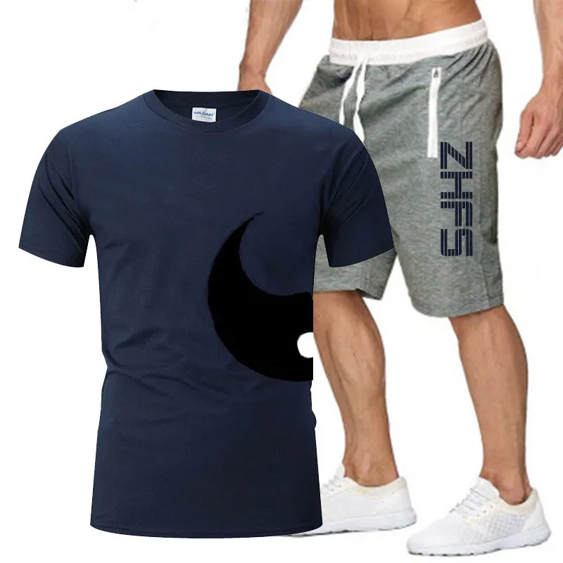 Summer 2023 Europe and the United States fashion t-shirt short-sleeved pants clothing, men\'s casual sports jogging fitness cloth