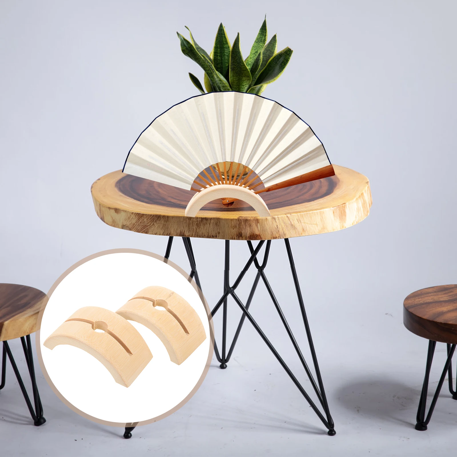 

2Pcs Folding Fan Display Stands Chinese Style Wooden Base Holder Elegant Retro Home Decor Folding Fan Display Stand