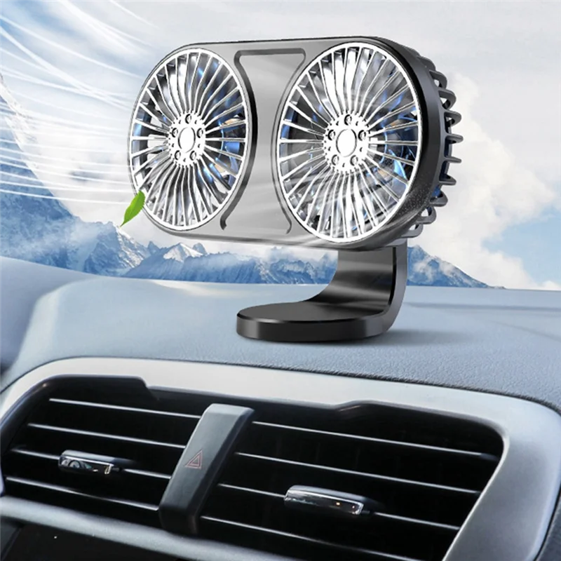 USB Car Air Outlet Dashboard Mini Fan 5V Auto Ventilation Fan Low Noise Dual-Head Auto Electric Fan 3 Gear Electrical