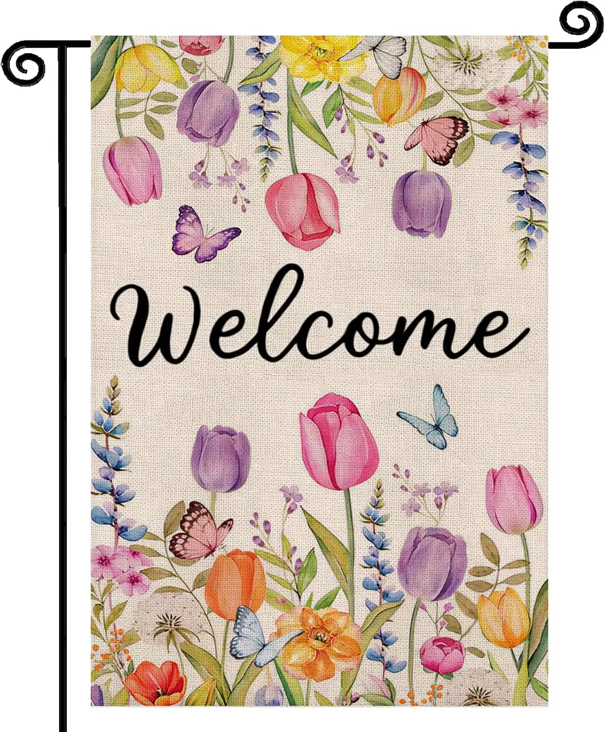 Welcome Garden Flag Tulip Garden Flag 12x18 Inch Double Sided Burlap,for Lawn Farmhouse Yard Outdoor Summer Garden Flag Deco MMZ