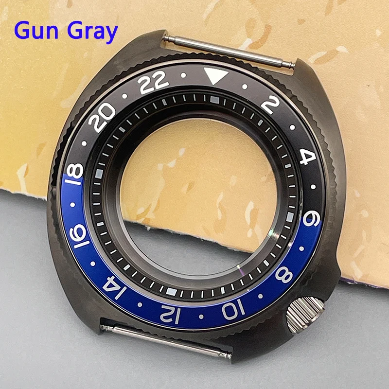 Mod Gun Gray Turtle Case 44mm NH35 Case Crown 4.1 Aluminum Insert Sapphire Glass Fits NH35 NH36 7S26 4R Movement 28.5mm Dial
