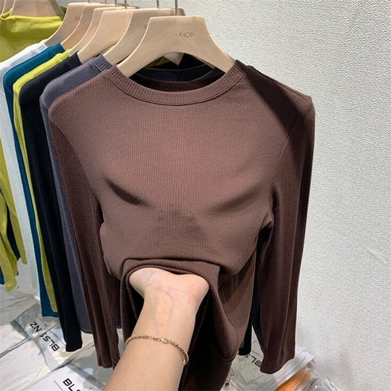 

Ele Long Sve round Ne T-irt Women's Loose Fit Color Base Layer irt High Elastici Polyester Blend
