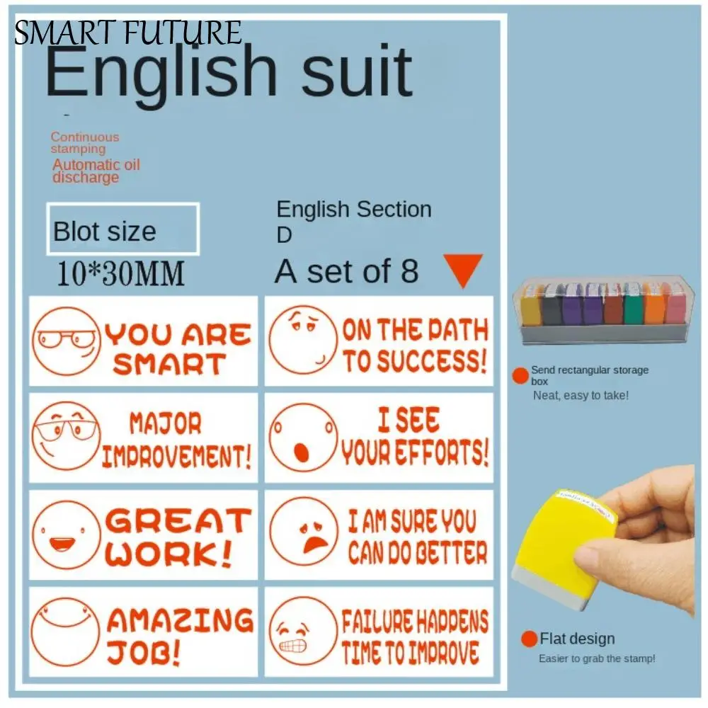 8pcs/set Homework Correction Teacher Encouraging Stamp Commentary Self Inking Positive Reviews Grading Stamp Time Saving