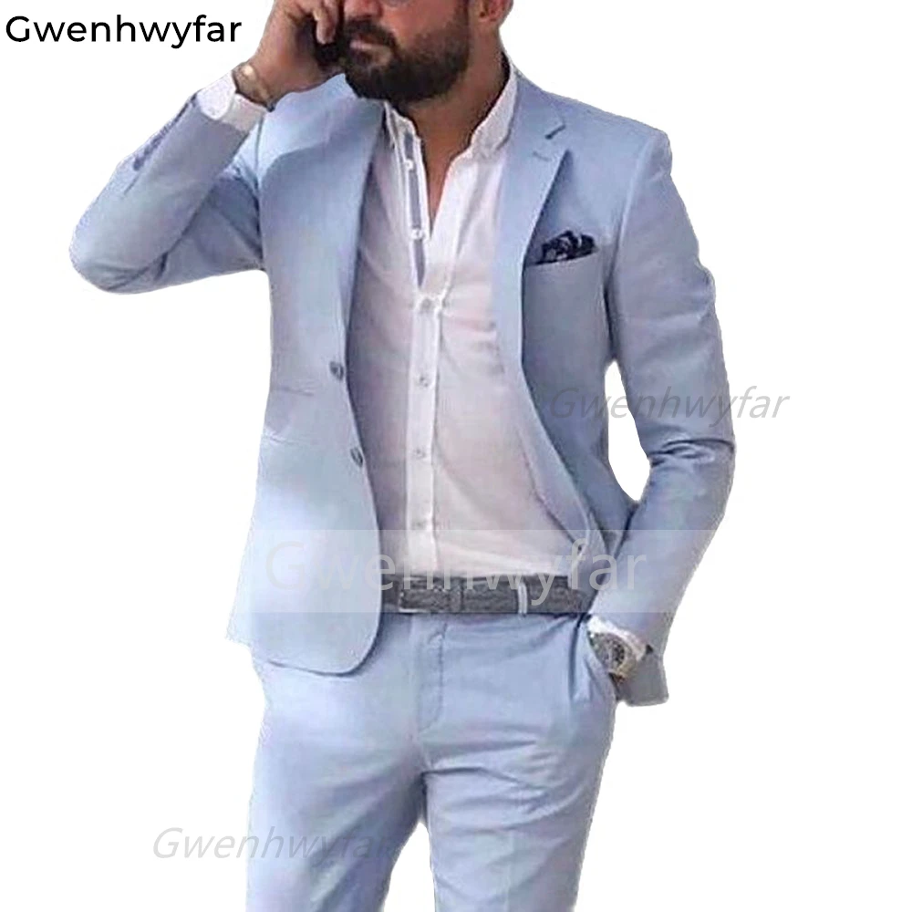 

Gwenhwyfar 2 Pieces Slim Fit Men Suits 2023 Summer Groom Tuxedos for Wedding New Male Fashion Jacket with Pants Costume Homme