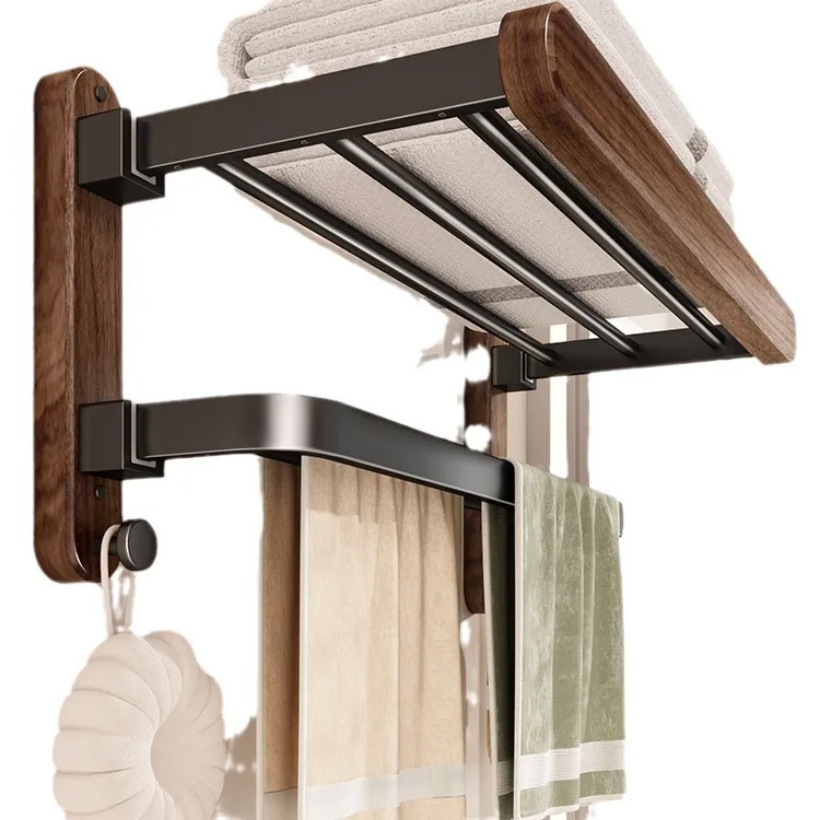 #Light Luxury Walnut Towel Rack Toilet Shelf No Punching Bathroom Shelf Toilet Toilet Pendant Solid Wood