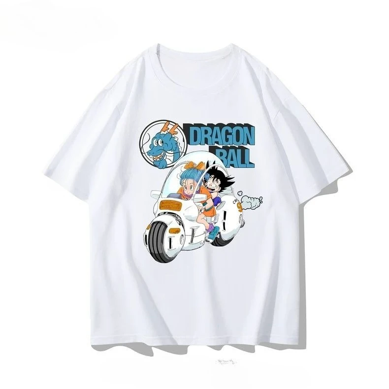 Bandai Retro Classic Dragon Ball Bulma Goku Cotton T-shirt Loose Fit Summer Short Sleeve